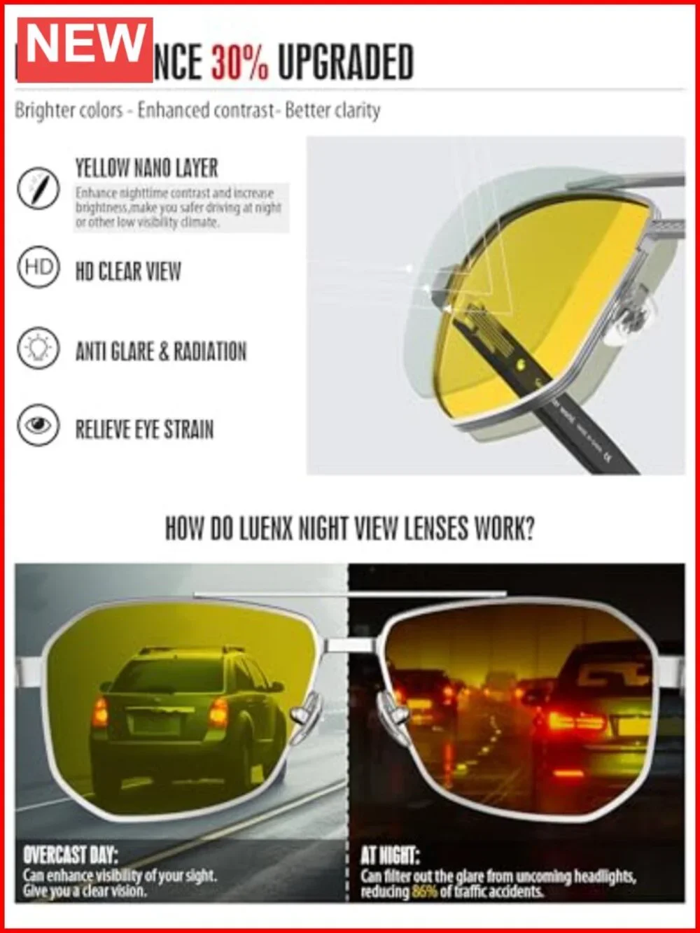 Aviator Polarized Sunglasses with UV Protection Night Vision Driving Square